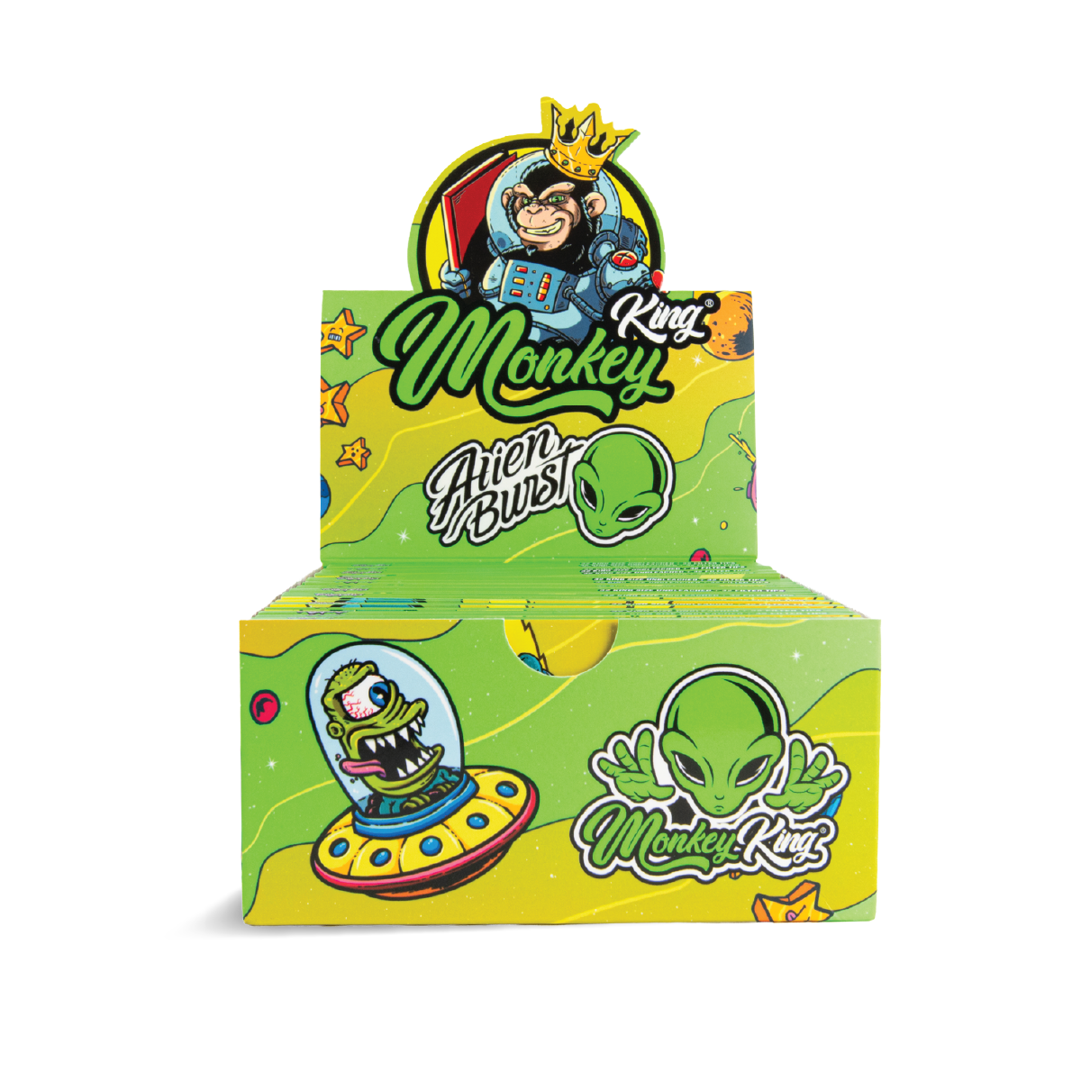 Monkey King Rolling Papers & Tips: Alien Burst – King Size Nebělené (24 balení) - Obrázek 3