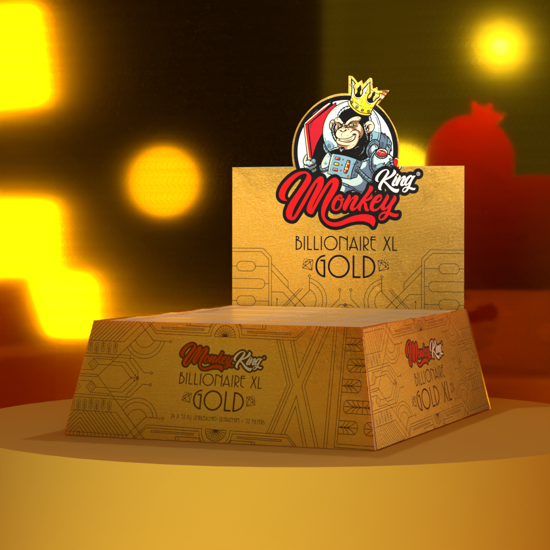 Monkey King cigaretové papírky a filtry: Billionaire Gold XL – Extra dlouhé - Obrázek 3