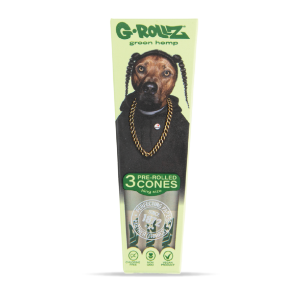 G-Rollz Pets Rock ‘Rap’ Organic Green Hemp King Size Předbalené kužely 3 ks
