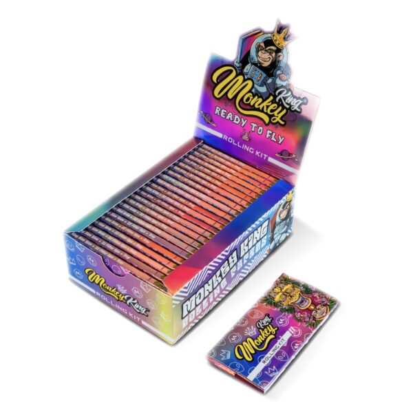 Monkey King Papers, Tipy & Rolling Kit: Magnetic Ready to Fly – King Size Unbleached (24 Pack)