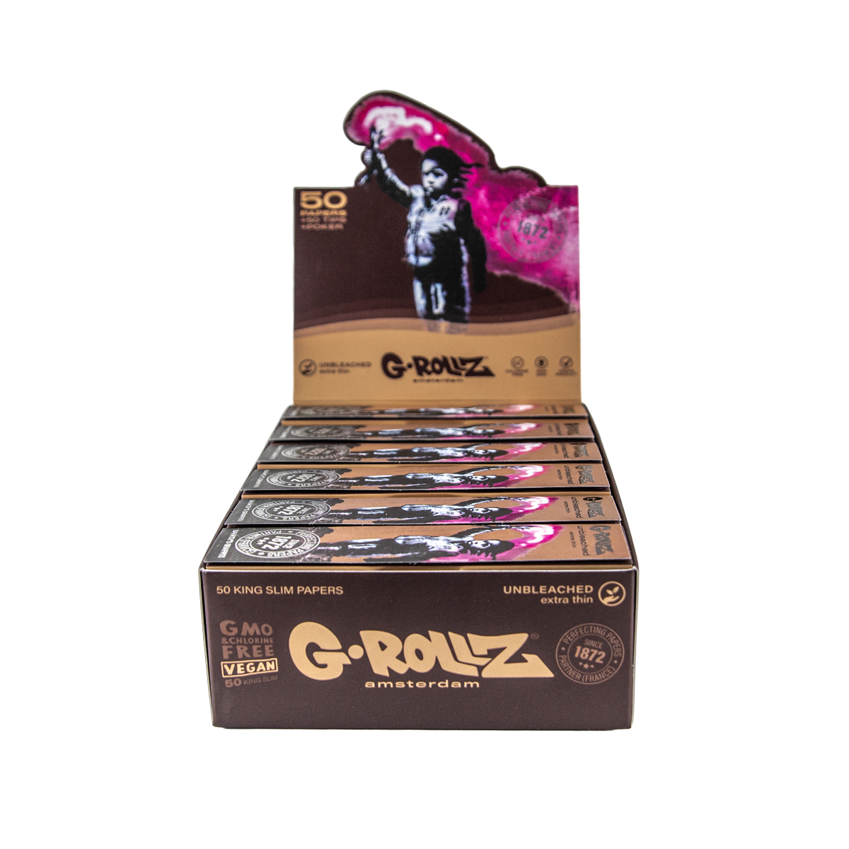 G-Rollz balicí papírky, filtry a poker: Nebělené extra tenké – King Size - Obrázek 3
