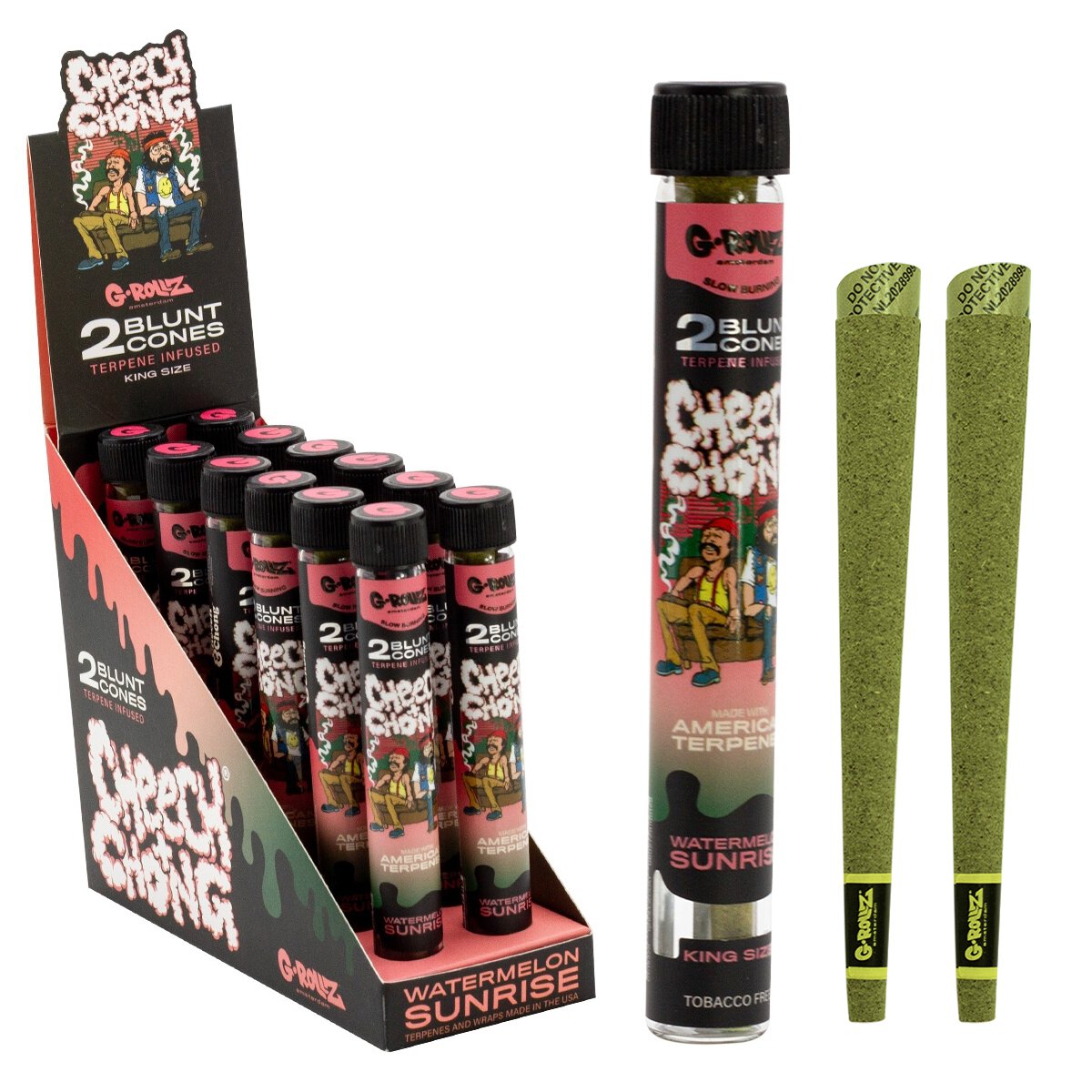 G-Rollz ‘Cheech & Chong’ Terpene Infused Hemp Blunts 2pcs – Watermelon Sunrise - Obrázek 2
