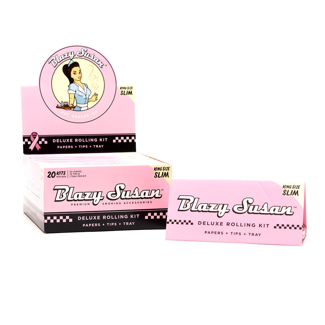 Blazy Susan Pink Deluxe Kit (King Size Rolling Papers s Tips & Tray) - Obrázek 2