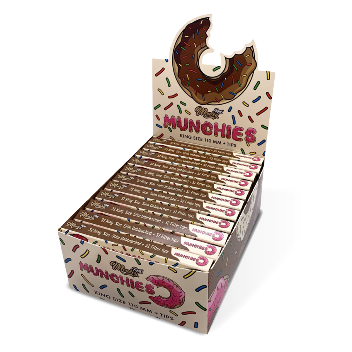 Monkey King Rolling Papers & Tips: Munchies Ed. – King Size Unbleached - Obrázek 3