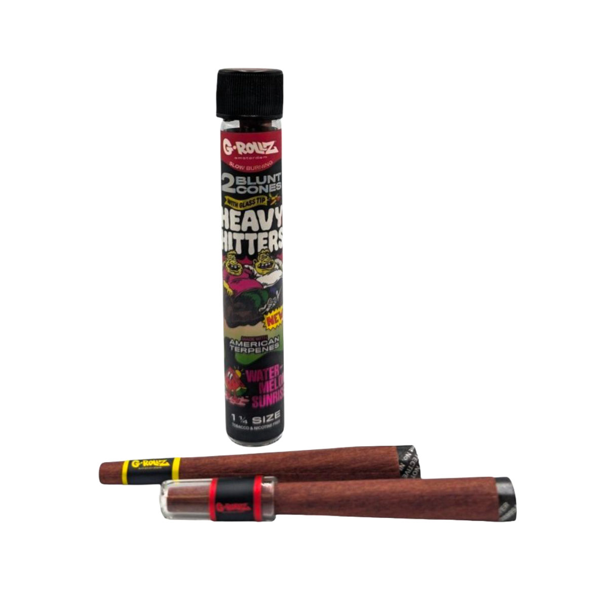 G-Rollz Heavy Hitters 1-1/4 Blunt Cones Glass Tip – Watermelon Sunrise (2 Pack)